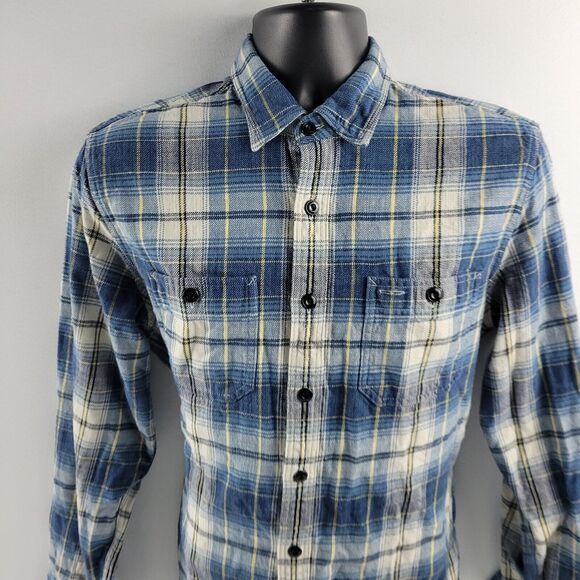 J.Crew mens flannel long sleeve button down shirt plaid blue M 1933 - Picture 2 of 10